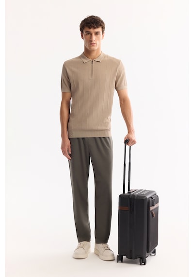 Avva Erkek Vizon Polo Yaka Fermuarlı Rayon Tüylenmeyen Çizgili Triko Regular Fit T-shirt A52y5010