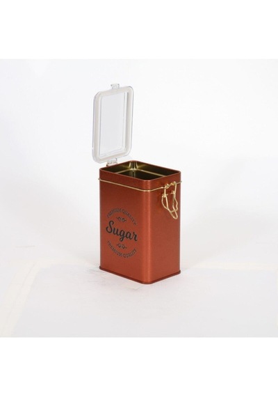 Sn Sugar Copper Desenli Kilitli Kapaklı Dikdörtgen Metal Saklama Kabı 1 L 7.5 x 10 x 15 CM