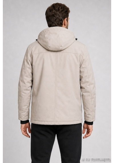 Freemen Erkek Kapüşonlu İçi Kürklü Su Ve Rüzgar Geçirmez Outdoor Softshell Mont-414 Taş