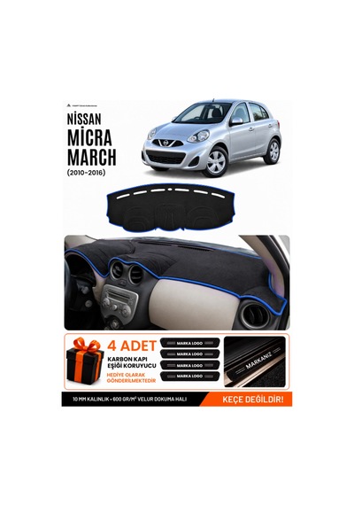 Nissan Micra March 2010-2016 Uyumlu Torpido Örtüsü, Torpido Kılıfı - Siyah-mavi - Nı008
