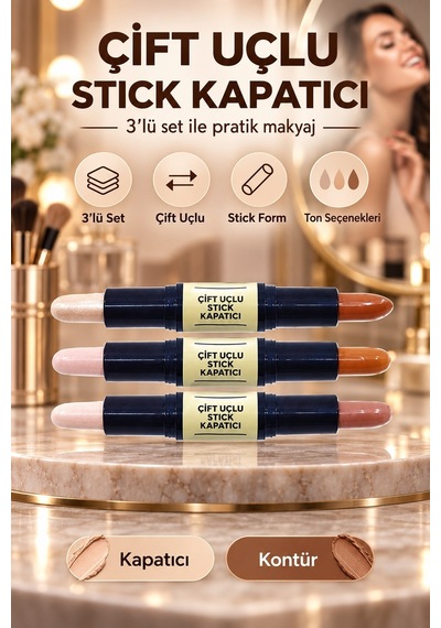 3 Lü Çift Uçlu Stick Kapatıcı Seti Çok Renkli