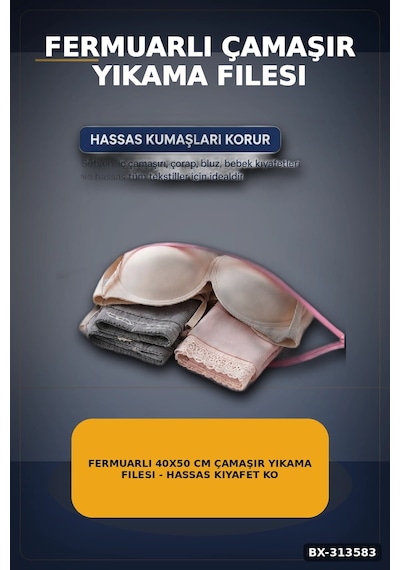 Fermuarlı 40x50 Cm Çamaşır Yıkama Filesi - Hassas Kıyafet Koruma Torbası Bx-313583 Çok renkli