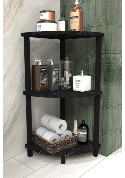 Decoline Banyo Rafı 3 Katlı Moblen Modern Organizer Depolama Ünitesi-siyah Mermer Siyah Mermer