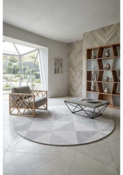 Etnik Craft Madre Modern Desenli Yuvarlak Halı Md04 Gri Krem-gri