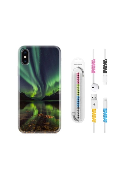 Apple Uyumlu iPhone XS Max Kılıf Kablo Koruyuculu Kuzey Işıkları 1327