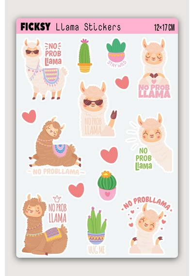 Sevimli Lama Sticker Seti - 15 Adet Etiket Çıkartma Diğer