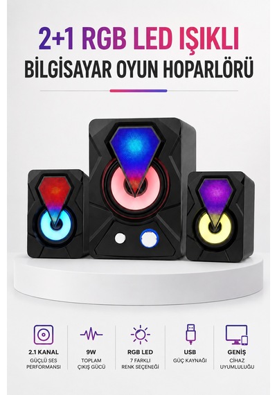 Rgb Led Aydınlatmalı Bilgisayar Oyun Hoparlör Sistemi - Lisinya