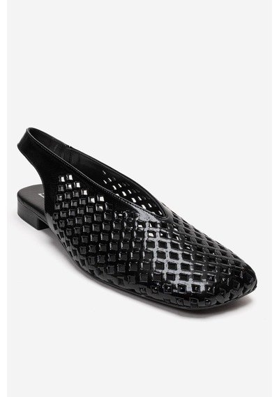Luvishoes Delızıa Siyah Rugan Hakiki Deri Önü Kapalı Lazer Kesim Kadın Sandalet