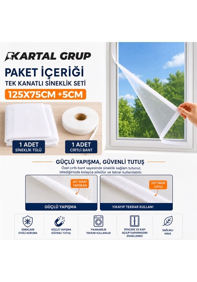 Pencere Tül Sineklik 125x75 Cm Tek Kanat Belirtilmemiş