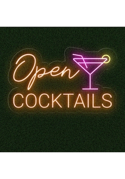 Open Cocktaıls Yazılı Ve Şekilli Neon Tabela Turuncu