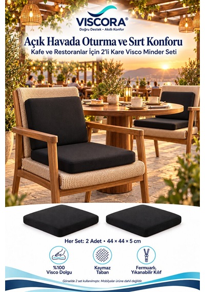 2 Li Kare Visco Sandalye Minderi Otel, Kafe, Restoran, Bahçe İçin Oturma Ve Sırt Desteği