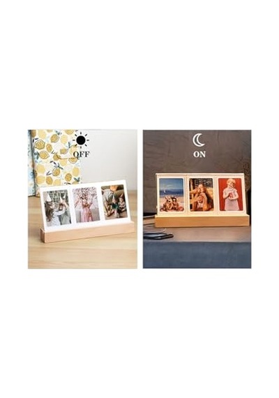 Instax Mini Led Işıklı 3'lü Ahşap Fotoğraf Çerçevesi Açık Bej