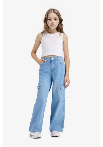 Defacto Kız Çocuk Wide Leg Kargo Geniş Paça Jean Pantolon E5879a825aunm28 Mavi