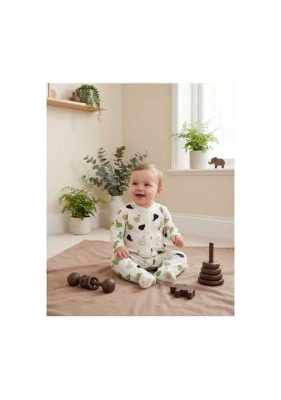 Minory Baby - Patikli Bebek Tulumu Armut Motifli Çok Renkli Çok Renkli