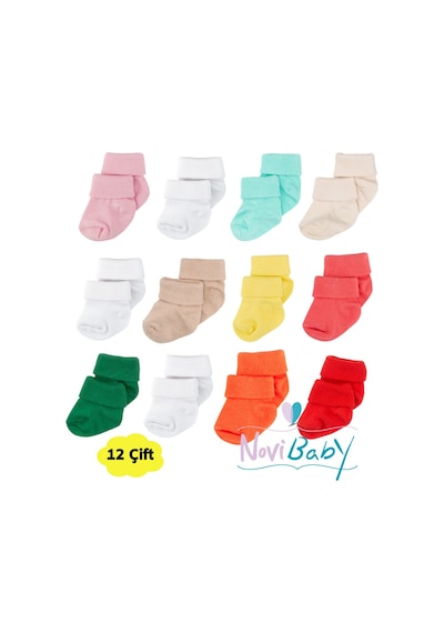Novibaby 12'li Bambu Yenidoğan Bebek Çorap I Mix Girl I Kız Erkek Bebek Çorabı Çok Renkli