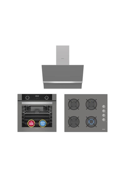 Simfer 10 Fonksiyon Airfry Gri 3'lü Ankastre Set (8217 Fırın + 3538 Ocak + 8740 Davlumbaz)