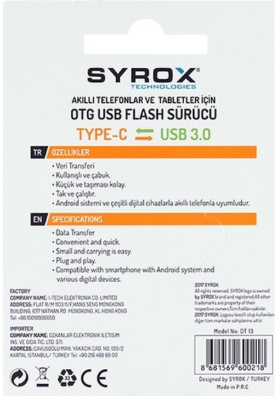 Syrox Usb 3.0 Giriş Type-C Uç Çıkış Otg Dönüştürücü Dt13