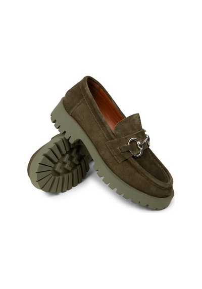 Deery Kadın Hakiki Süet Yeşil Tokalı Loafer - 02037zyslc03