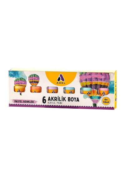 Tr Akrilik Boya Seti, 6'li Pastel Renk, 25ml, Su Bazlı, Ahşap Metal Kağıt Yüzeyler İçin Uygun Genel