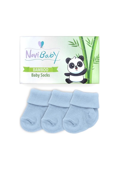 Novibaby 3'lü Bambu Yenidoğan Bebek Çorabı I Dusty Blue I 0-6 ay "Karışık Renkli"