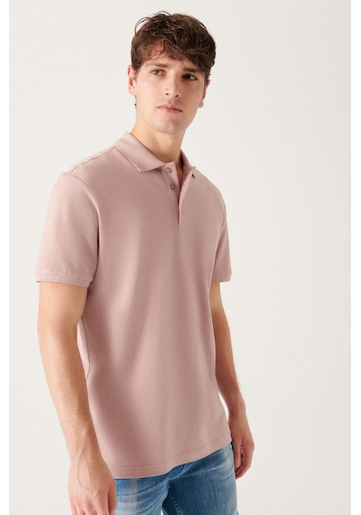 Avva E001004 Serin Tutan Standart Fit Normal Kesim Erkek Polo Yaka T-Shirt - Pudra
