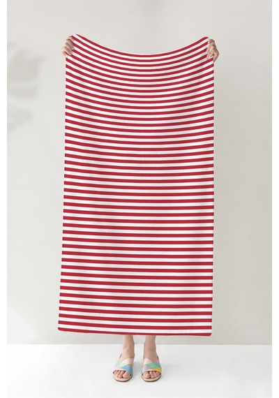 Çizgili Kırmızı Beyaz Marine Plaj Havlusu - Modern Nautical Stil Hızlı Kuruyan Mikrofiber Havlu Çok Renkli