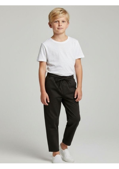 Zekids Erkek Çocuk Esnek Kumaş Beli Lastikli Pantolon-16399 Siyah