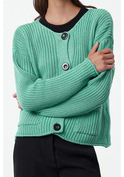 Ersefa Kadın Modern Tarz Oversize Kayık Yaka Regular Triko Hırka Yeşil