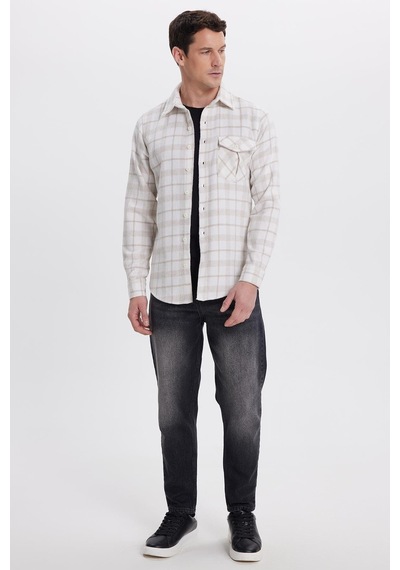 Tudors Erkek Slim Fit Dar Kesim Kareli Tek Cepli Oduncu Gömlek-41973 Çok Renkli