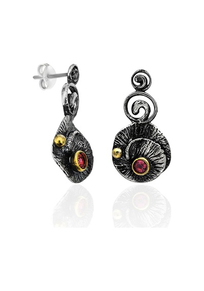 Oksitli Gümüş Set Kök Yakut Taşlı Gümüş Otantik İkili Set 925 Ayar St136 Gümüş