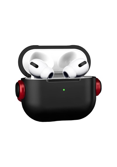 Airpods 4 Uyumlu Djpods Sert Malzemeli Dayanıklı Koruyucu Kilitli Kapak Askı Aparatlı Kılıf Siyah - Kırmızı
