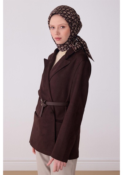 Belli İpek Eşarp - 4308-86 Kahverengi Twill
