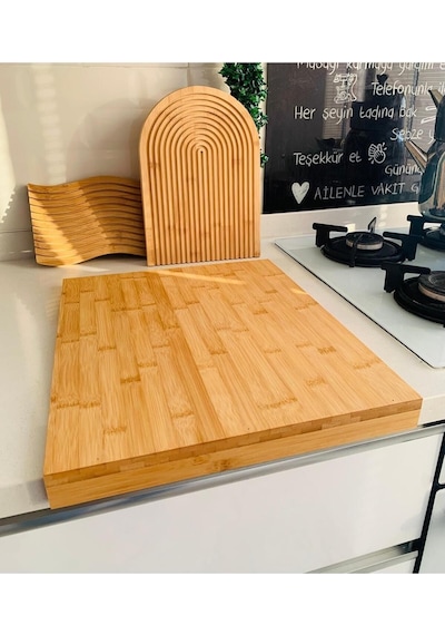 Qerhome Tezgah Üstü Bambu Kesim Tahtası - Sunum Tahtası 38 Cm X 45 Cm Bambu