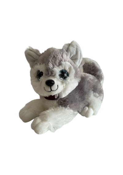 Peluş Köpek Havlayan Yatan Sevimli Peluş Köpek 25 Cm Yatan Sesli Köpek Peluş - Gri Gri