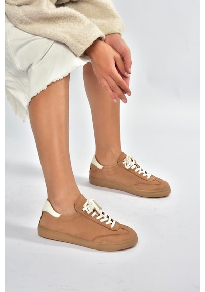 Fox Shoes V999061501 Taba Hakiki Deri Nubuk Kadın Spor Ayakkabı Sneakers Taba