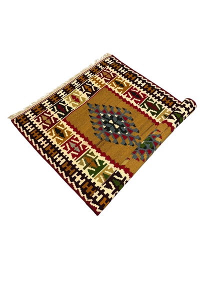 El Dokuma Sıfır Yahyalı Kilim 102x200 Kök Boya %100 Yün Kilim Renkli