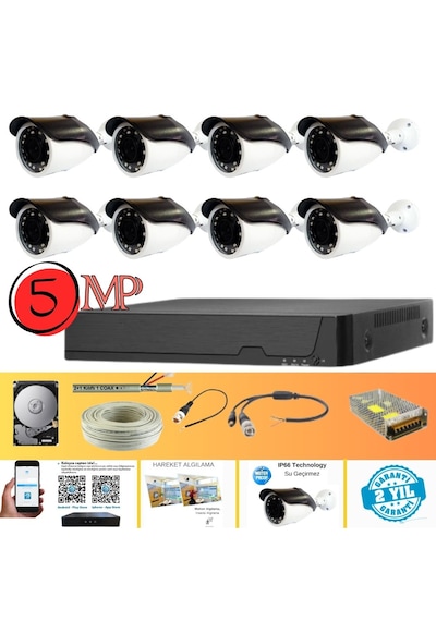 Gerçek 5 Mp Metal Kasa 8 Kameralı Ahd Güvenlik Seti 2 Tb Hdd Dahil - St85200gm