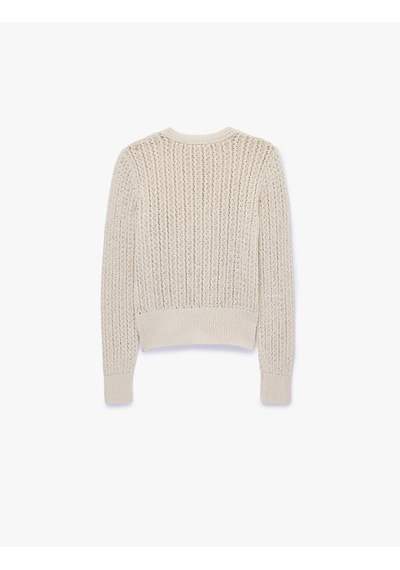 Koton Düğmeli Uzun Kollu Bisiklet Yaka Ajurlu Triko Hırka Ekru 6sak90170ht