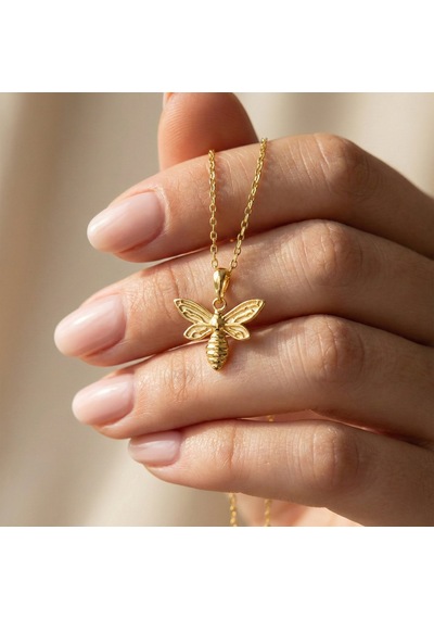 925 Ayar Gümüş Dokulu Arı Kolye Gold