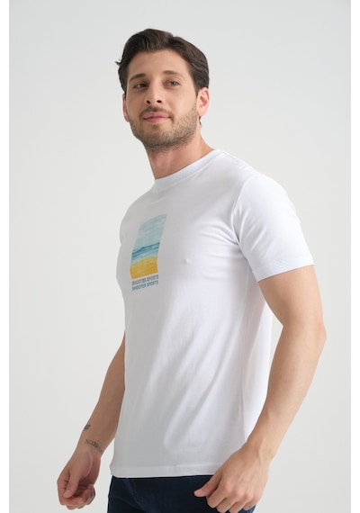 Shooter Sportwear Shooter Erkek T-shirt %100 Pamuk Minimalist Tasarım Regular Kalıp Baskılı Beyaz