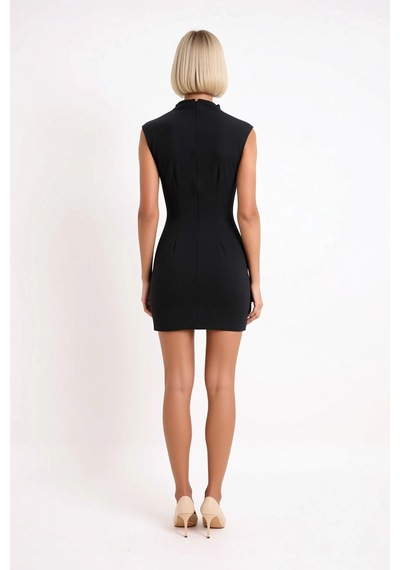Benerly Kadın Kolsuz Dik Yaka Bodycon Mini Elbise Esnek Dokuma Astarsız K Siyah