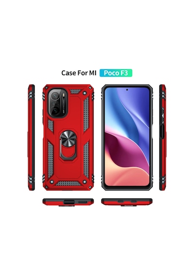 Xiaomi Poco F3 Uyumlu Kılıf Sofya Yüzüklü Silikon Kapak - Kırmızı