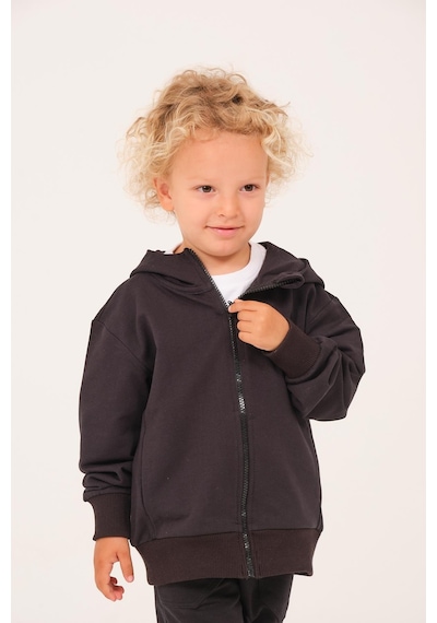 Zeyland Unisex Çocuk Basic Kapüşonlu Ceket - Siyah Siyah