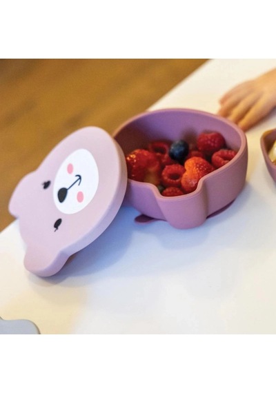 Tum Tum Silikon Vakumlu, Kapaklı Kase ve Kaşık Seti - Betsy Bear