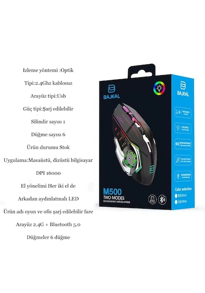 Bajeal M500 Kablosuz RGB Optik Mouse