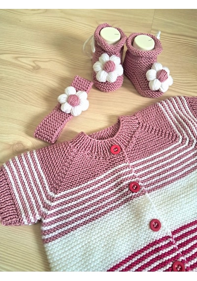 Çizgili Kız Bebek Yelek Açık Pembe