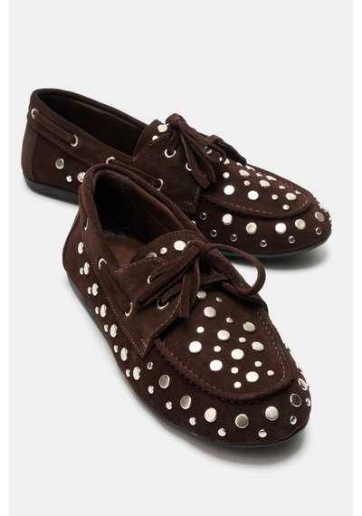 Luvi Shoes Hyde Kahverengi Süet Hakiki Deri Troklu Bağcıklı Kadın Loafer Ayakkabı