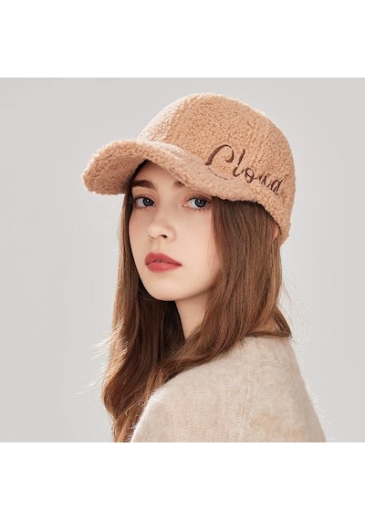 Valkyrie Peluş Şapka Kadın Erkek Unisex Kışlık Şapka Cloud Nakışlı Ayarlanabilir Bej Teddy Şapka Kahve Kahverengi