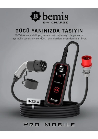 Bemis Pro Mobile 11-22KW - 8 Metre -Elektrikli Araç Taşınabilir Şarj Cihazı - Çanta ve Dönüştürücü