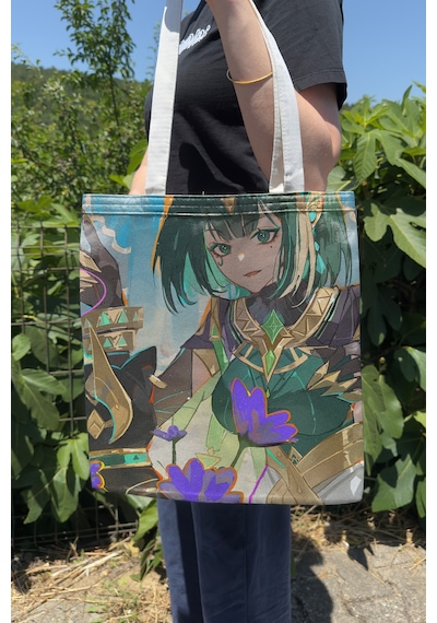 Zipzap Nefer Genshin Impact V3 Çift Taraflı Kanvas Baskı Bez Çanta Anime Çantası